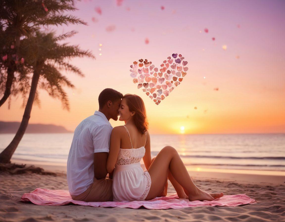 A beautifully arranged heart-shaped collage of diverse romantic moments: couples laughing on a beach, sharing a sunset, enjoying a quiet picnic in a park, and dancing under the stars. The background features soft, dreamy pastel colors with bokeh effects, enhancing the warm and heartfelt ambiance. Include gentle lighting and a touch of floral decor to evoke love and tenderness. super-realistic. vibrant colors. soft focus.